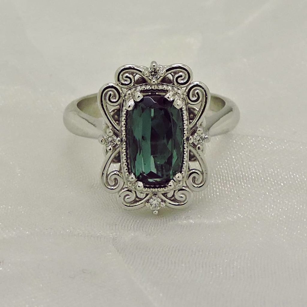 Platinum Aqua Cushion Cut Wedding Ring