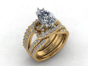 Knot Engagement Ring With Bands-Yellow Gold- Full Mount