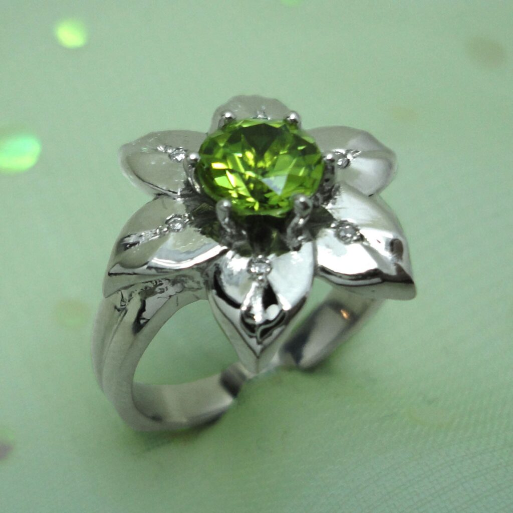Peridot Flower Engagement Ring