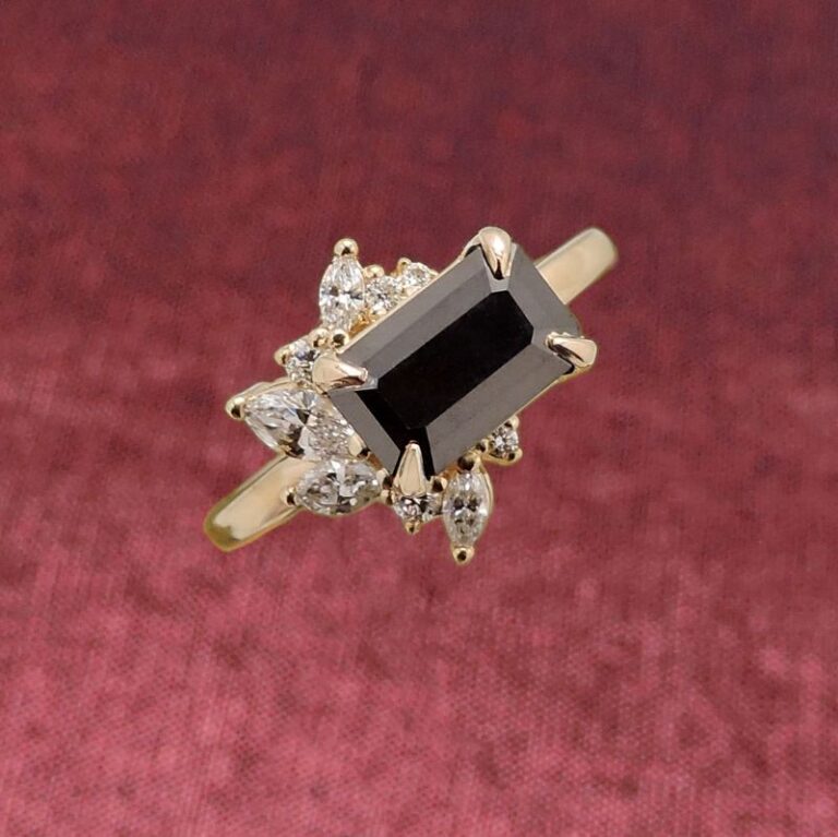 Engagement Blog 3-Black Diamond with lab-diamond cluster in 10K yellow gold