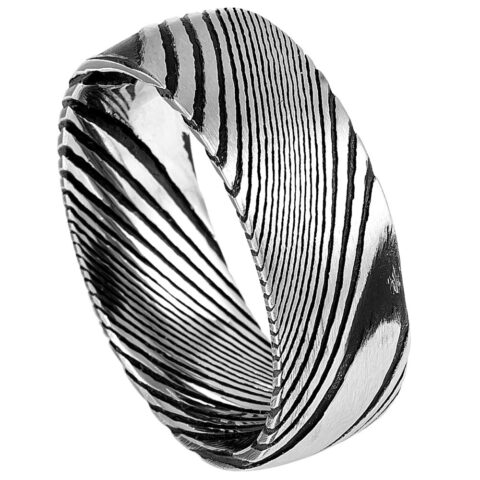 Damascus Burl Wood Grain Texture Pattern Ring for Men and Women