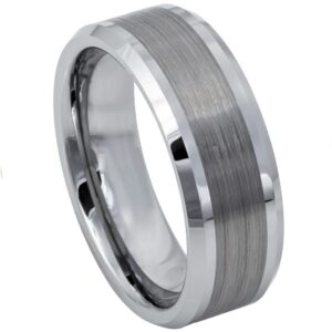 Tungsten Ring Brushed Center High Polished Beveled Edge – 8mm Ring for Men and Women