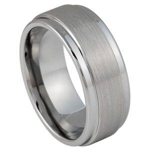 Tungsten Ring Flat Brushed Center Shiny Stepped Edge – 9mm Ring for Men and Women