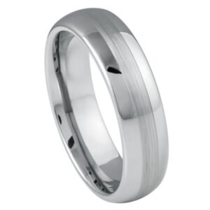 Tungsten Ring Polished Shiny with Brushed Center – 6mm Ring for Men and Women