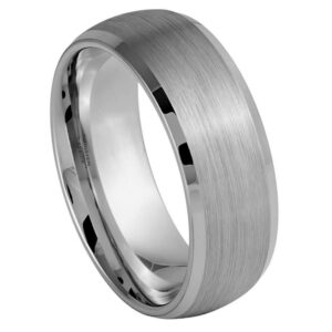 Tungsten Ring Brushed Center Low Beveled Edge – 8mm Ring for Men and Women