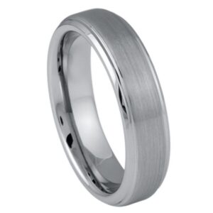 Tungsten Ring Flat Brushed Center Stepped Edge – 6mm Ring for Men and Women
