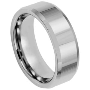 Tungsten Ring High Polished Finish and Beveled Edge – 8mm Ring for Men and Women