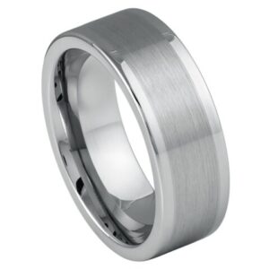 Tungsten Ring Ring Brushed with Polished Shiny Raised Edge – 8mm Ring for Men and Women