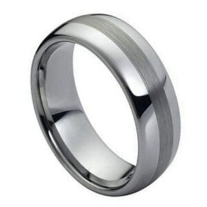 Tungsten Ring Polished Shiny with Brushed Center – 8mm Ring for Men and Women