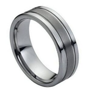 Tungsten Ring Ring Polished Shiny Double Grooved Brushed Center – 8mm Ring for Men and Women