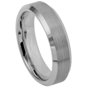 Tungsten Ring Brushed Center Shiny Beveled Edge – 6mm Ring for Men and Women