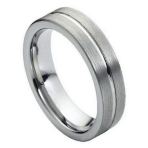 Tungsten Ring High Polished Grooved Center Brushed Side – 6mm Ring for Men and Women