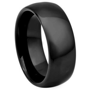 Tungsten Ring High Polished Shiny Black IP Plated Classic Domed Ring – 8mm  Ring for Men and Women
