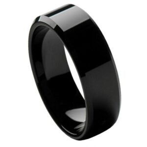 Tungsten Ring High Polished Black IP Plated Beveled Edge – 8mm Ring for Men and Women