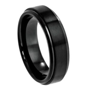 Tungsten Ring Flat Brushed Center with High Polished Stepped Edge – 6mm Ring for Men and Women