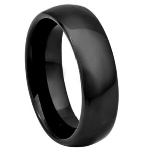 Tungsten Ring High Polished Black IP Plated Classic Domed Band – 6mm Men and Womenn's Ring