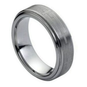 Tungsten Ring Laser Engraved Crosses Brushed Center – 7mm Ring for Men and Women