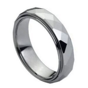 Tungsten Ring Domed Faceted Ring Stepped Edge – 6mm Ring for Men and Women