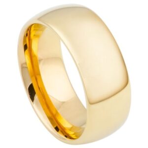 Tungsten Ring Domed Gold-Plated Shiny Polished – 9mm Ring for Men and Women