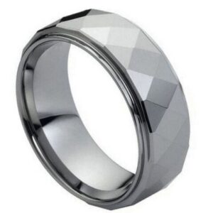 Tungsten Ring Domed Faceted Ring Stepped Edge – 8mm Ring for Men and Women
