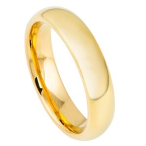 Tungsten Ring Domed Gold-Plated Shiny Polished – 5mm Ring for Men and Women