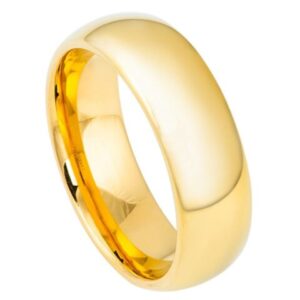 Tungsten Ring Domed Gold-Plated Polished Shiny – 7mm Ring for Men and Women