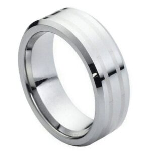 Tungsten Ring High Polished Two Lines Laser Engraved Center – 8mm Ring for Men and Women