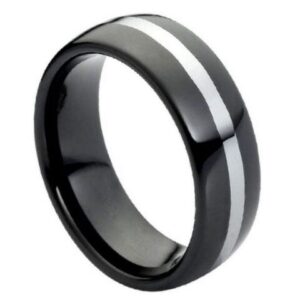 Tungsten Ring High Polished Black IP Plated Shiny Center Line – 8mm Ring for Men and Women