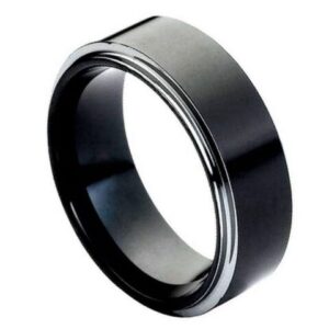 Tungsten Ring High Polished Black IP Plated Stepped Edge – 8mm Ring for Men and Women