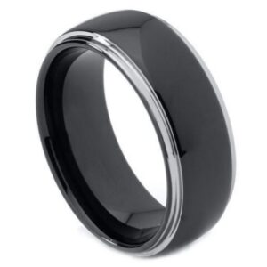 Tungsten Ring Domed High Polished Black IP Plated Rounded Edge – 8mm Ring for Men and Women