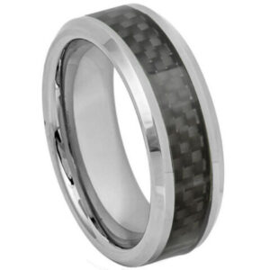 Tungsten Ring High Polished with Black Carbon Fiber Inlay – 8mm Ring for Men and Women