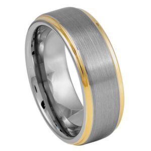 Tungsten Ring Ring Yellow Gold Tone IP Plated Edge – 8mm Ring for Men and Women