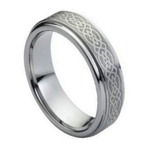 Tungsten Ring Brushed Laser Engraved Celtic Knot Pattern – 7mm Ring for Men and Women