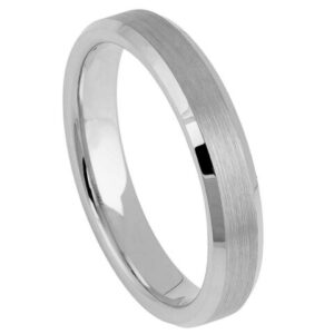 Tungsten Ring Flat Brushed Center High Polish Beveled Edge – 4mm Ring for Men and Women
