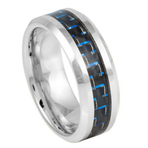 Tungsten Ring Blue Carbon Fiber Inlay – 8mm Ring for Men and Women