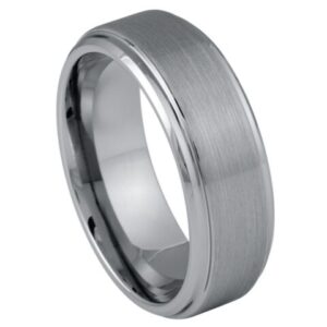 Tungsten Ring Brushed Center High Polished Beveled Edge – 8mm Ring for Men and Women