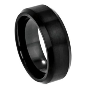 Tungsten Ring Flat Brushed Center, High Polished Beveled Edge – 8mm Ring for Men and Women