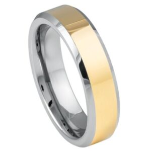 Tungsten Ring Polished Shiny Gold Plated Center Low Beveled Edge – 6mm Ring for Men and Women