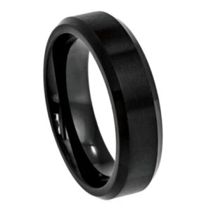 Tungsten Ring Flat Brushed Center High Polished Beveled Edge – 6mm Ring for Men and Women
