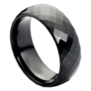 Tungsten Ring Domed Black IP Multi-Faceted Ring – 8mm Ring for Men and Women