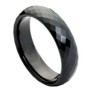 Tungsten Ring Black IP Faceted Ring – 6mm Ring for Men and Women