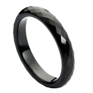 Tungsten Ring Black IP Faceted Ring – 4mm Ring for Men and Women