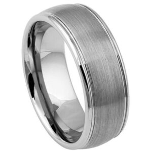 Tungsten Ring Domed Brushed Center Stepped Edge – 8mm Ring for Men and Women