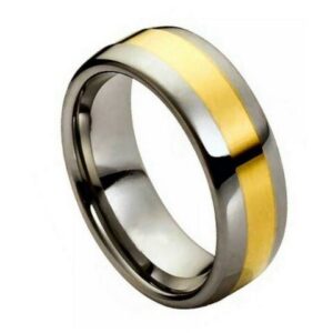 Tungsten Ring Yellow Gold IP Plated Shiny Center – 8mm Ring for Men and Women