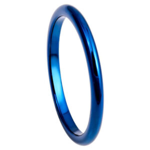Tungsten Ring High Polish Blue IP Plated Thin Domed Band – 2mm Ring for Men and Women
