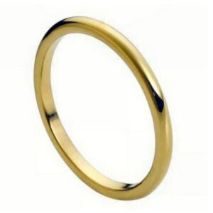 Tungsten Ring High Polished Yellow Gold Tone IP Plated Thin Band – 2mm Ring for Men and Women
