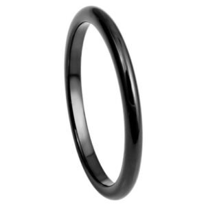 Tungsten Ring Black IP Plated High Polished Thin Band – 2mm Ring for Men and Women