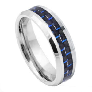 Tungsten Ring Black Blue Carbon Fiber Inlay –  6mm Ring for Men and Women