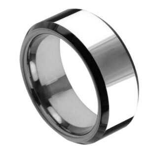 Tungsten Ring Flat High Polished (only the Beveled Edge is Black IP Plated) – 8mm Ring for Men and Women