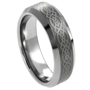 Tungsten Ring Laser Engraved Celtic Pattern – 6mm Ring for Men and Women